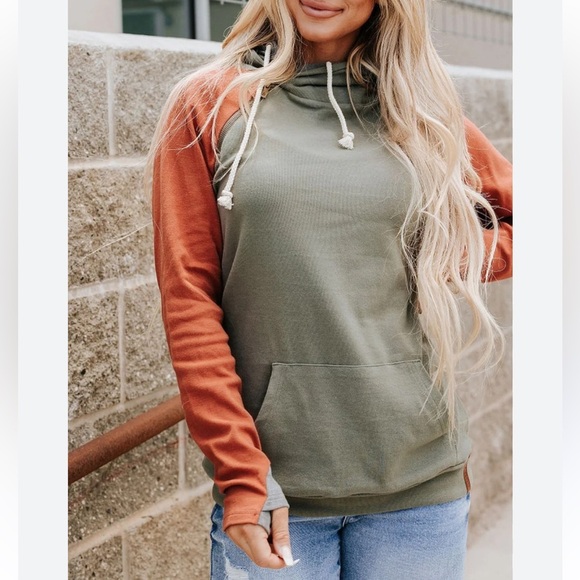 Ampersand Avenue DoubleHood Sweatshirt “Goal Digger”NWT Olive & Rust size Large - Picture 1 of 7